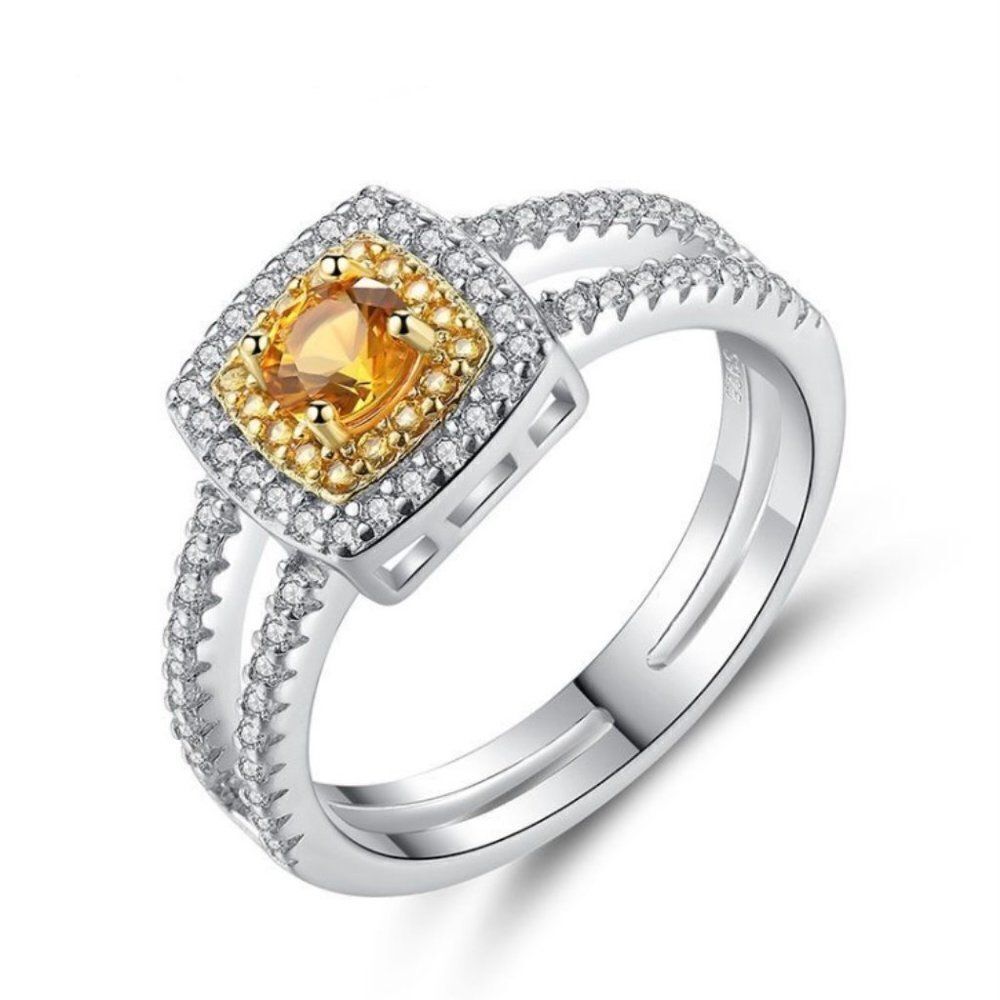 Stamped .925 Sterling Silver & Topaz w/ Pave CZ and Double Band- Sizes 8&9